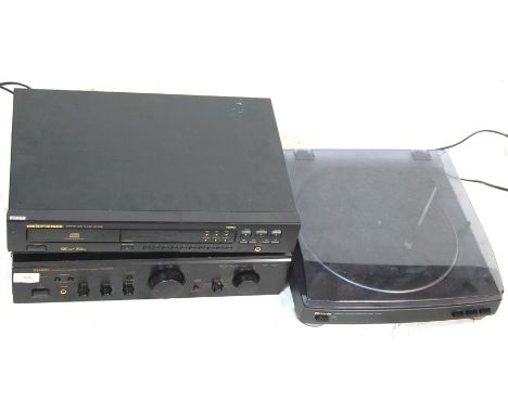 A collection of vintage audio stereo equipment to include a Denon PMA 355UK, Marantz CD player CD675E &amp; an Aiwa PX E855 t