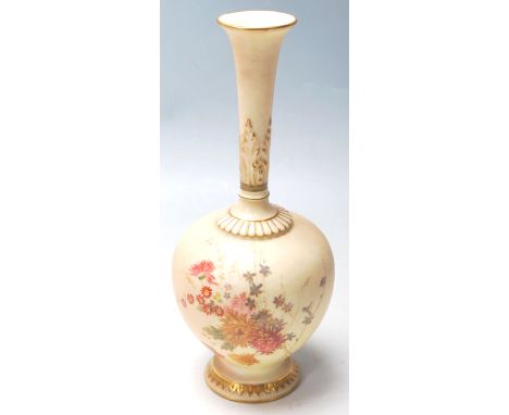 A late 19th Century Victorian Royal Worcester ivory blush vase being hand painted with a floral posie to the sides, having a 