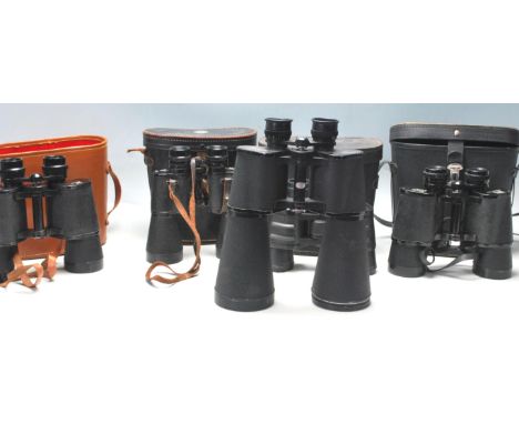 A group of five vintage 20th century binoculars to include Tohyoh 30x70, Mellon 10x50, Prinz 10x50, Mark Scheffel, etc