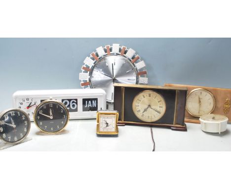 A group of eight vintage 20th century clocks / alarm clocks to include Tempora, Mappin &amp; Webb, Eurastyle, USA Westclox, G