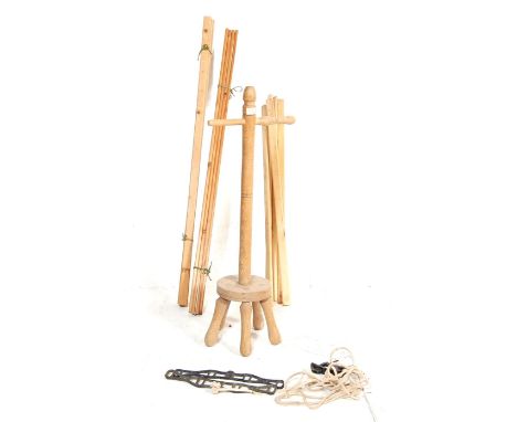 A pair of 19th Century Victorian rise and fall washing / laundry rack having four wooden rails united by cast iron spacers co