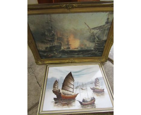 Canvas print and canvas painting sea scapes 898x66cm gilt framed and 67x53cm other