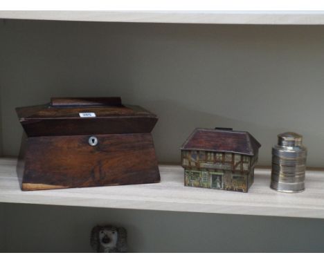 A large quantity of assorted ornamental china, Rosewood tea caddy, biscuit tin etc 
