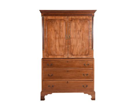 A GEORGE III MAHOGANY LINEN PRESS  LAST QUARTER 18TH CENTURY 207cm high, 127cm wide, 60cm deep   Condition Report:  Marks, kn