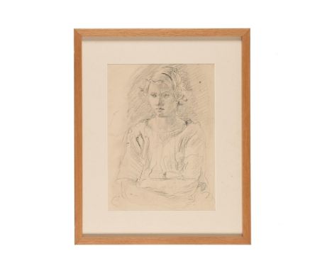 FOLLOWER OF AUGUSTUS JOHN  PORTRAIT OF A GIRL, ARMS FOLDED  Black crayon  33 x 245cm (12 x 96¼ in.)Provenance: Private Collec