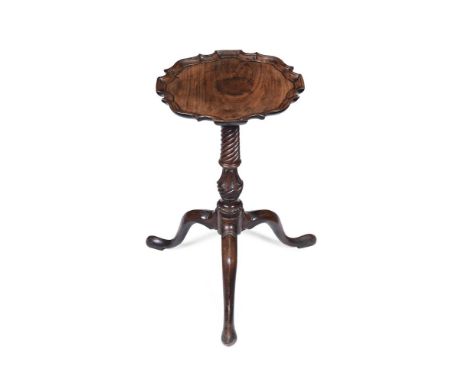 A MAHOGANY CANDLESTAND, IN GEORGE III STYLE  INCORPORATING 18TH AND LATER ELEMENTS On tripod stand 55cm high, 32.5cm diameter