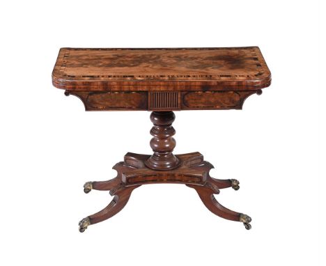 A GEORGE IV MAHOGANY AND CALAMANDER BANDED CARD TABLE  CIRCA 1825 74cm high, 92cm wide, 46cm deep