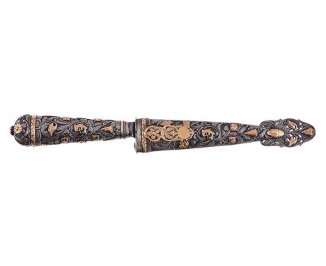 A SOUTH AMERICAN 800 GRADE SILVER AND SILVER GILT GAUCHO KNIFE AND SCABBARD  EARLY 20TH CENTURY, ARGENTINIAN, LOPEZYDIEZ NECO