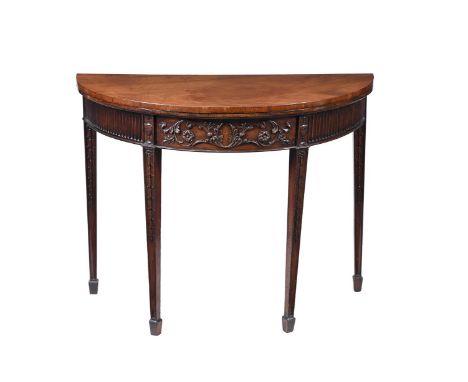 A MAHOGANY CARD TABLE IN GEORGE III STYLE  19TH CENTURY Of semi-elliptical outline 71cm high, 91cm wide, 45cm deep