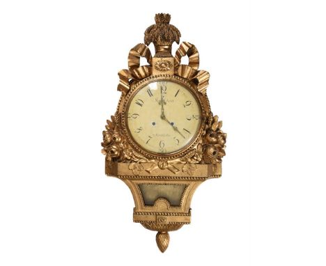 A SWEDISH GILTWOOD CARTEL WALL CLOCK, JACOB KOCH, STOCKHOLM EARLY 20TH CENTURY 92cm high   Condition Report:  The case with m