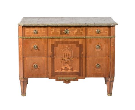 Y&nbspA MAHOGANY, ROSEWOOD, MARQUETRY AND MARBLE TOPPED COMMODE SWEDISH, LATE 18TH CENTURY 85cm high, 108cm wide, 56cm deep  