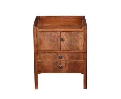 A GEORGE III MAHOGANY TRAY TOP COMMODE  CIRCA 1780 76cm high, 60cm wide, 49cm deep together with two other bedside cupboards 