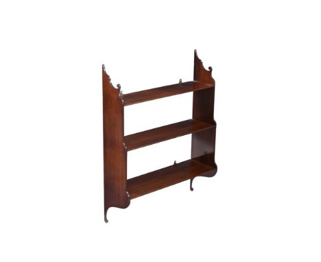 A FLIGHT OF LATE VICTORIAN MAHOGANY WALL SHELVES  CIRCA 1890 90cm high, 69cm wide  Condition Report:  Marks, knocks, scratche