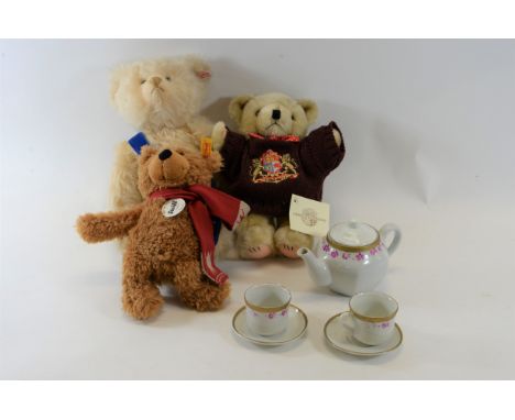 A MODERN HM 80TH BIRTHDAY COMMEMORATIVE STEIFF BEAR, 11 1/2 ins high, a small STEIFF "Charly" BEAR, 9 ins high, an Orient Exp