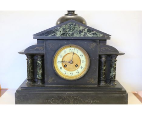 JULES ROLEZ, A LATE VICTORIAN ARCHITECTURAL MARBLE CASED MANTLE CLOCK, cream chapter ring with twin train movement, 14 1/2 in