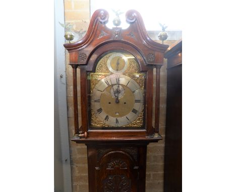 BIGGIN, DOWNHAM, AN 18TH CENTURY CARVED OAK 8 DAY LONGCASE CLOCK, the brass and silvered dial with subsidiary seconds and str