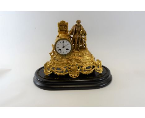 JAPY FRERES, a 19th Century gilt spelter CLOCK with figure adorned case, circular enamel dial and twin train striking movemen