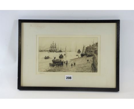 WILLIAM LIONEL WYLIE, British, 1851-1931, etching entitled "Sea scouts at Portsmouth", signed, 6 ins x 9 3/4 ins, framed. £40