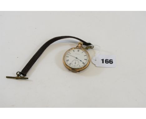A GENTS ELGIN GOLD PLATED OPEN FACE CROWN WIND POCKET WATCH with white enamel dial and subsidiary seconds.   £25-£40