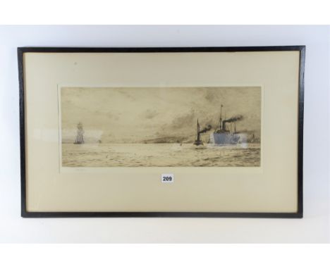 WILLIAM LIONEL WYLLIE, British, 1851-1931, etching, entitled "Dumbarton Rock", with Greenock and port Glasgow to the right, s
