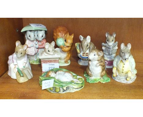 A collection of nine Beswick Beatrix Potter figures, including 'Appley Dapply', 'Timmie Willie', 'Tom Thumb', 'Samuel Whisker