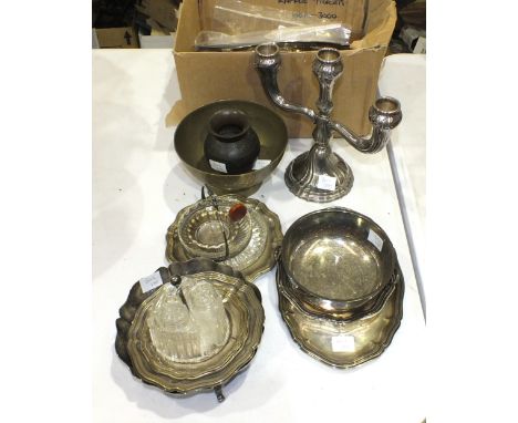 Four white metal table forks, one dessert fork, three tablespoons and five white-metal-handled table knives, all marked .800,