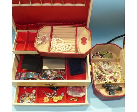 A Swatch "Pop" wrist watch, a Monet simulated pearl necklace and other costume jewellery, in two jewellery cases.