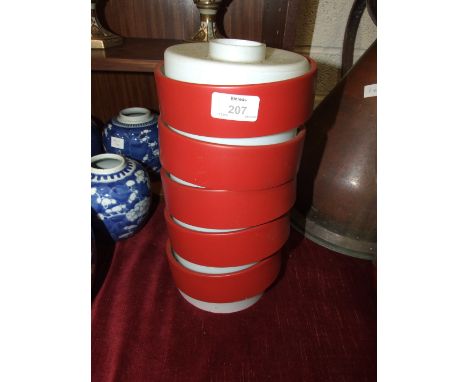 A 1960's cylindrical glass and powder-sprayed metal light fitting, 33cm high and various plated ware, etc.