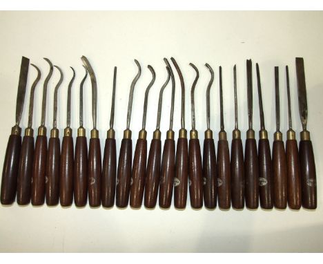 A collection of Marples mortice chisels, gouges and carving tools with hardwood handles, (22). 