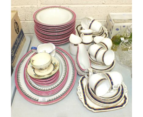 A collection of Worcester transfer-printed pink and gilt dinner ware, approximately twenty pieces, Shelley tea ware and other