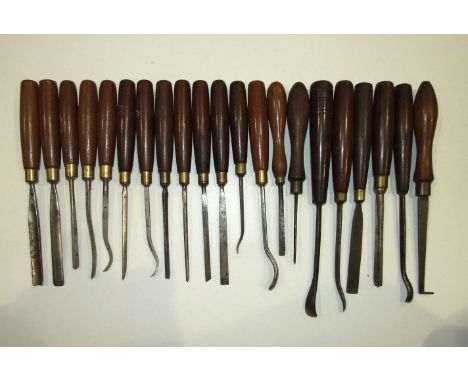 A collection of Marples, Herring Bros and other mortice chisels, gouges and carving tools with hardwood handles, (22).
