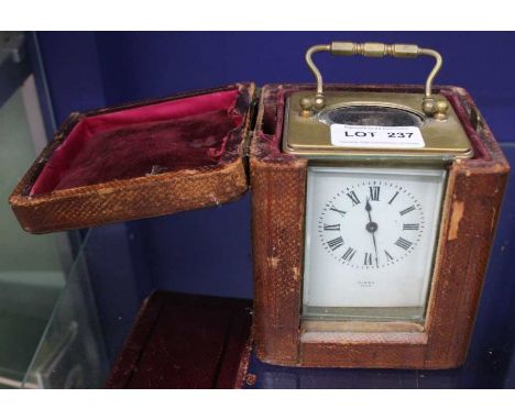 Late 19th/early20th century brass carriage clock bearing the name Simms Paris, with the remains of the original case.&nbsp;