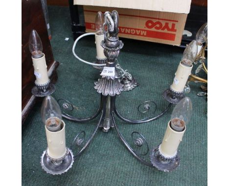 Five arm celling light fitting silver plated.