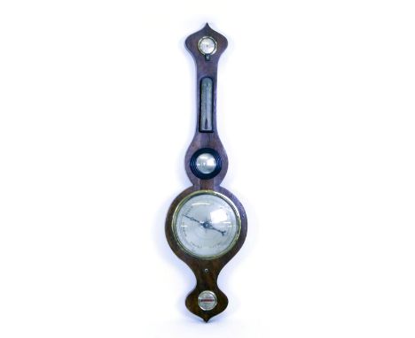 A 19th century stained beech and inlaid banjo barometer and thermometer 