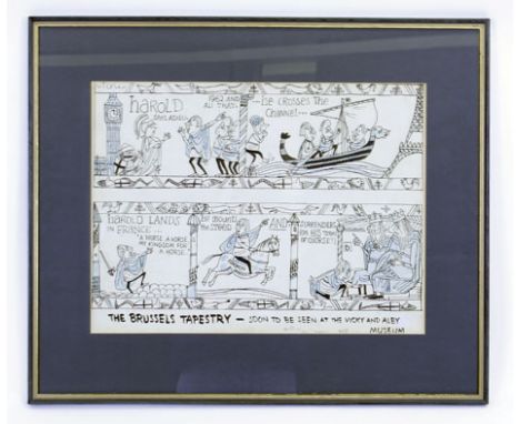 Of Political Interest:English School, 20th century,'The Brussels Tapestry',pen and ink illustration for the Evening Standard,