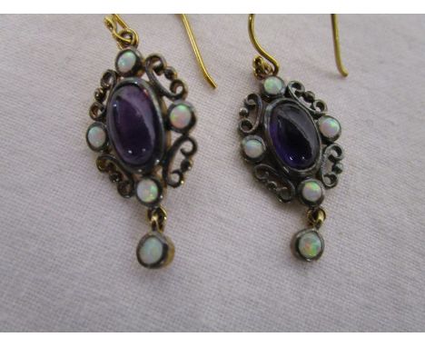 Pair of amethyst and opal drop earrings