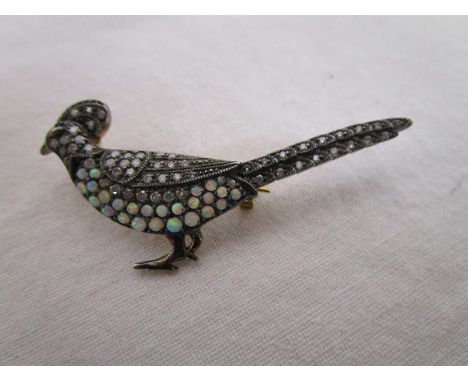 Opal and diamond set pheasant brooch