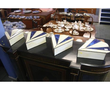 Four Art Deco style leaded glass shades