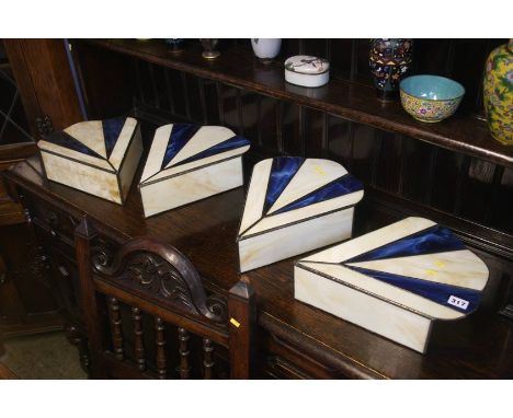 Four Art Deco style leaded glass shades