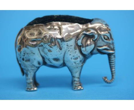An Edwardian silver elephant pin cushion, Birmingham 1905, makers mark Sydney and Co.