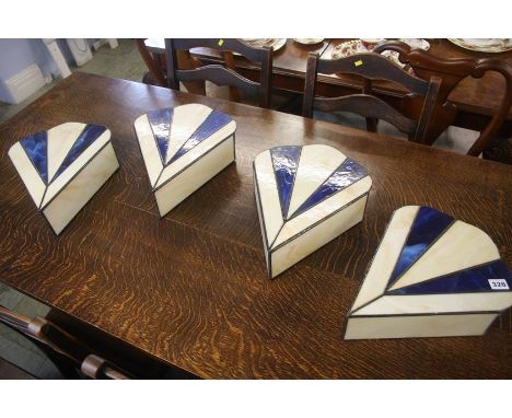 Four Art Deco style leaded glass shades
