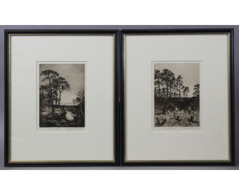 ANDREW WATSON TURNBULL (1874-1957) A pair of black-&amp;-white etchings “Surrey Pines” &amp; “Evening Light”, each signed &am