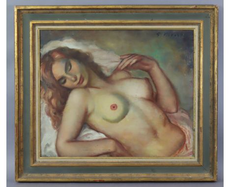 GEORGETTE NIVERT (French, 1900-?) Half-length portrait of a reclining nude; Signed “G. Nivert” upper right, Oil on canvas: 21