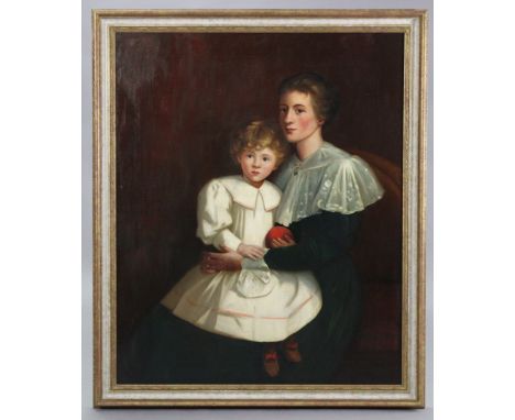 JAMES COUTTS MICHIE, A.R.S.A (1861-1919) Three-quarter length portrait of a mother &amp; child. Signed upper left; Oil on can