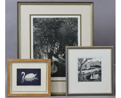 JEAN HINDE “Goats in a Glade”, black-&amp;-white etching, signed, titled, &amp; numbered 1/40 in pencil, 13” x 9½”; another e