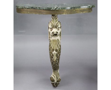 A late 19th/early 20th century painted console table, on single carved cabriole support in the form of a seahorse, with serpe