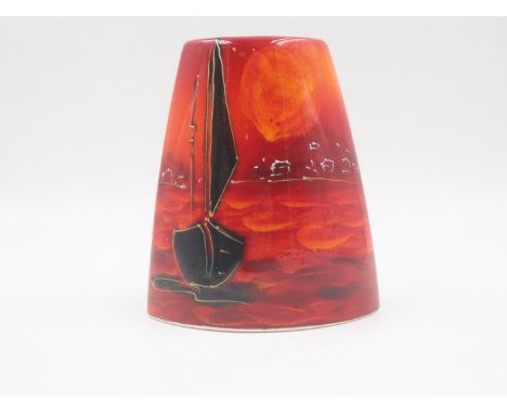 Anita Harris sailing boat vase, signed in gold, no cracks or chips, H: 16 cm. UK P&amp;P Group 2 (£20+VAT for the first lot a
