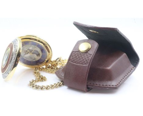 Franklin mint American Eagle pocket watch with chain in leather pouch, not working. UK P&amp;P Group 1 (£16+VAT for the first