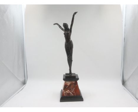 Bronze Art Deco dancer on marble base, signed D.H. Chipayus, H: 57 cm. Not available for in-house P&amp;P