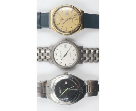 Three gents wristwatches, DKNY, Pierre Lannier and Pulsar, all working at lotting up. UK P&amp;P Group 1 (£16+VAT for the fir